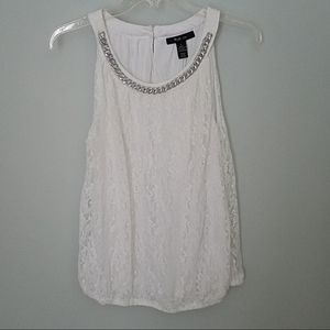 Apt. 9 Women White Floral Lace Chain Detail Sleeveless Top‎ Tank Large